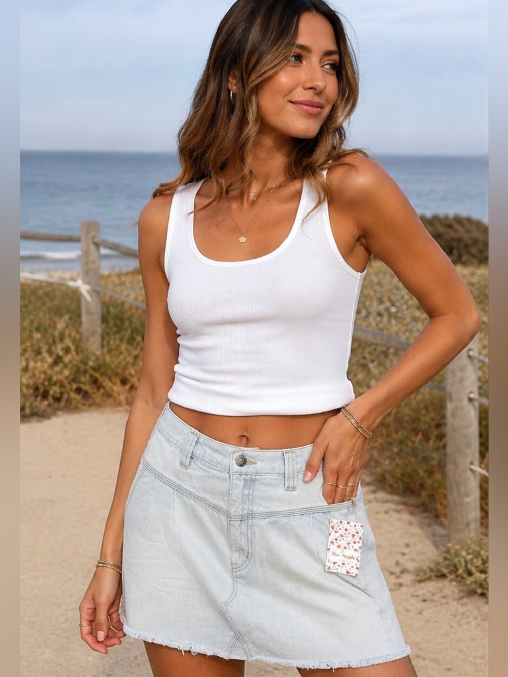 NWT Free People Silver Lake Denim Mini Skirt Light Wash Y2K Low Rise Raw Hem 30